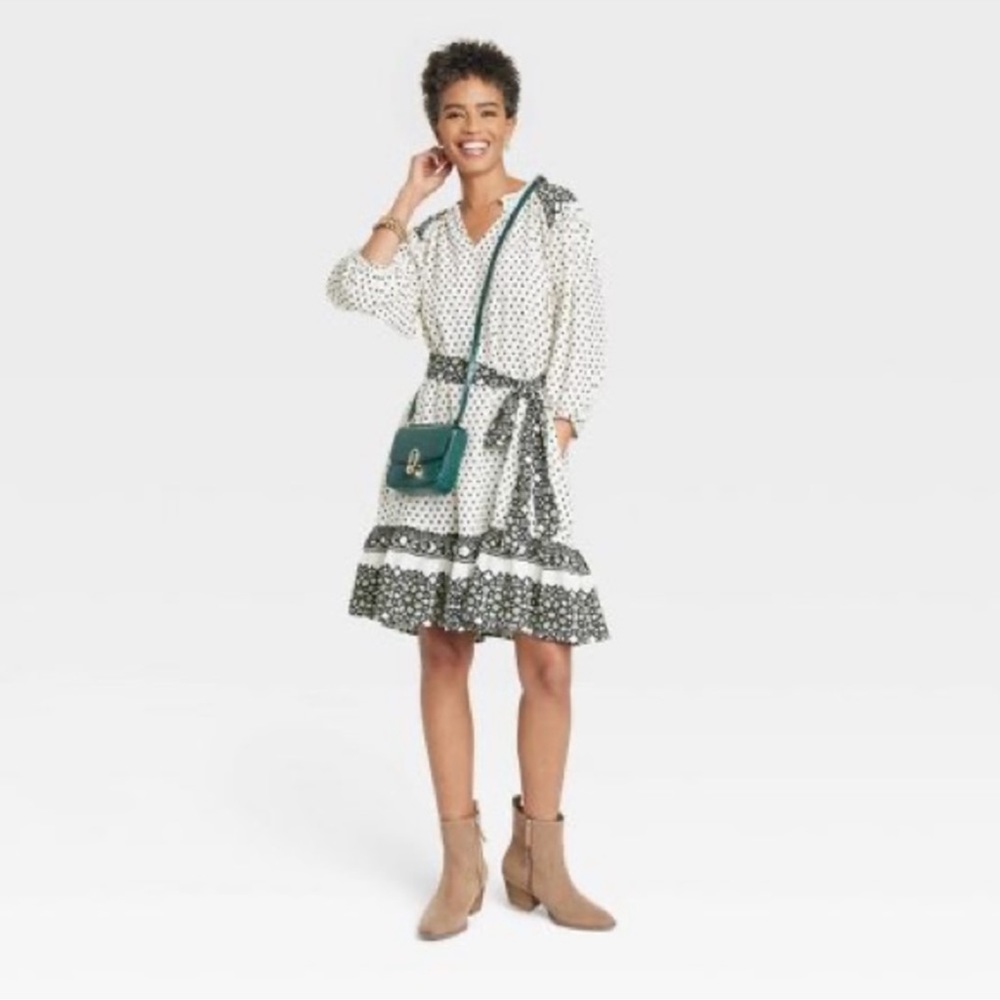 New Knox Rose - 3/4 Sleeve A-Line Dress bohemian neutral flowy size small